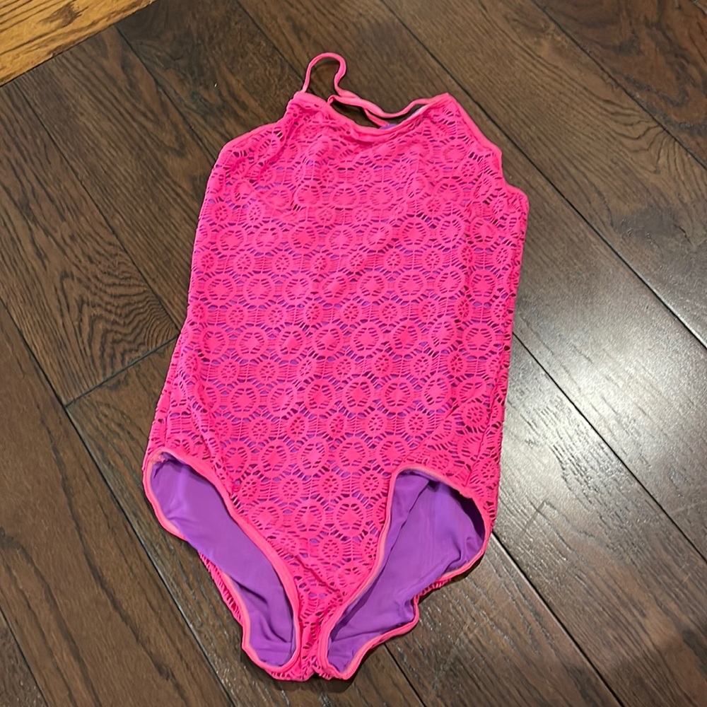 1989 place kids one-piece swimsuit. Size XL. Pink and purple